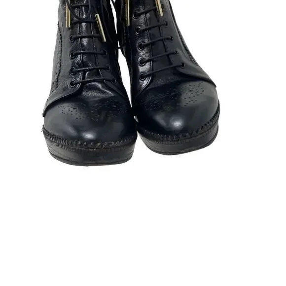 BURBERRY Brogue Leather Laser Cut Lace Up Stiletto Boots Size 40 or US 10 - Picture 7 of 13